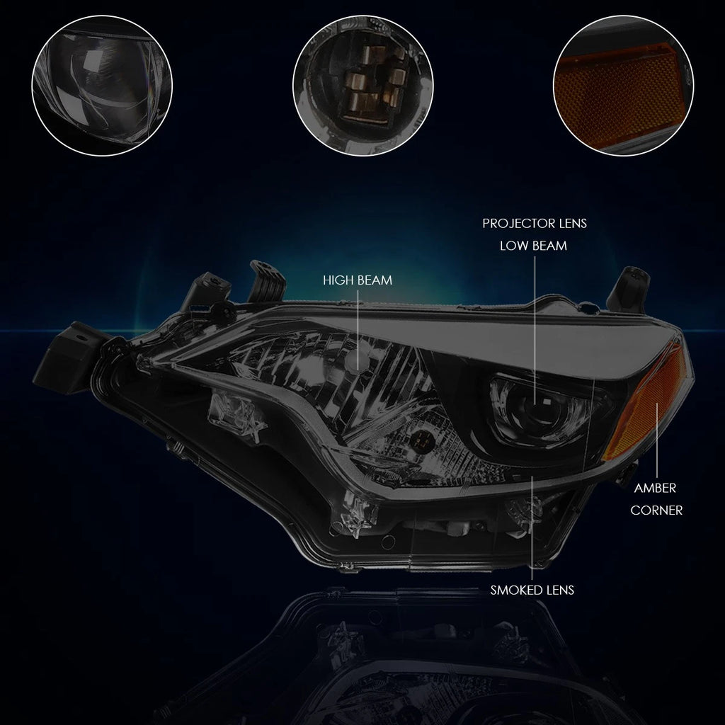 Projector Headlight Set for Toyota Corolla (2014–2016) Smoked Lens Amber Corner