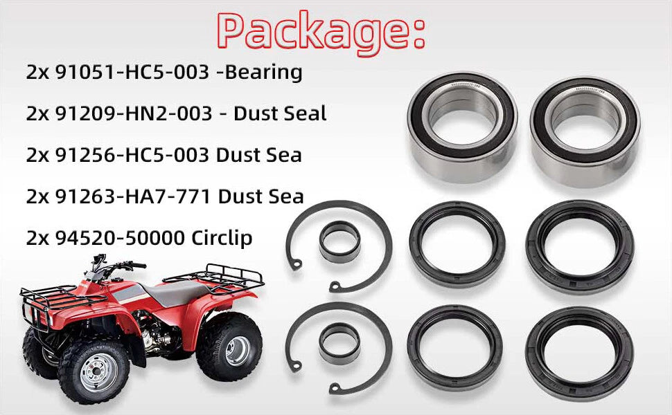 Front Wheel Bearing & Dust Seal for Honda Rancher 400 420 TRX420 (2004–2014)