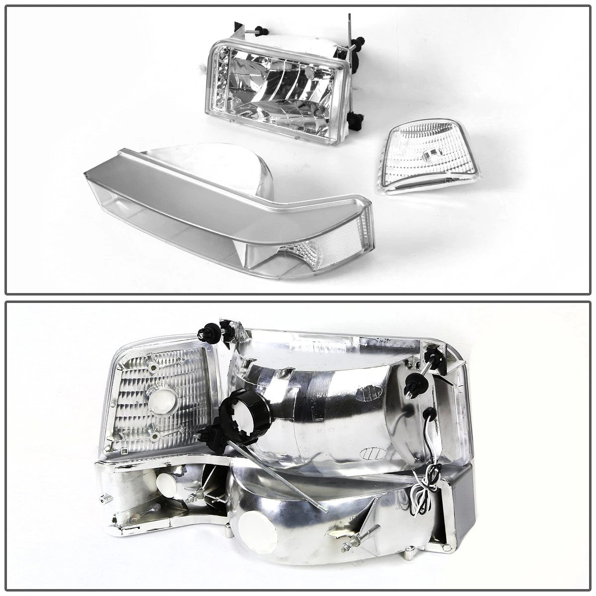 LED DRL Bumper Headlights for Ford F150/F250/F350 (1992–1996) Chrome Clear