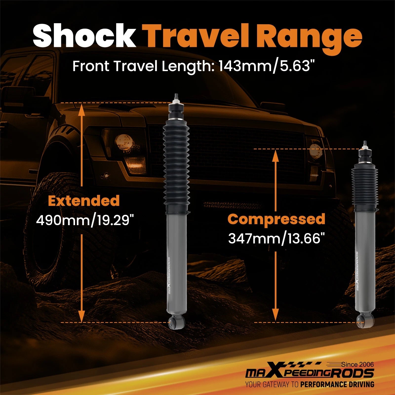 Front Gas Shock Absorber for Ford F-150 (1980–1996) 4WD 0-2.5" Lift