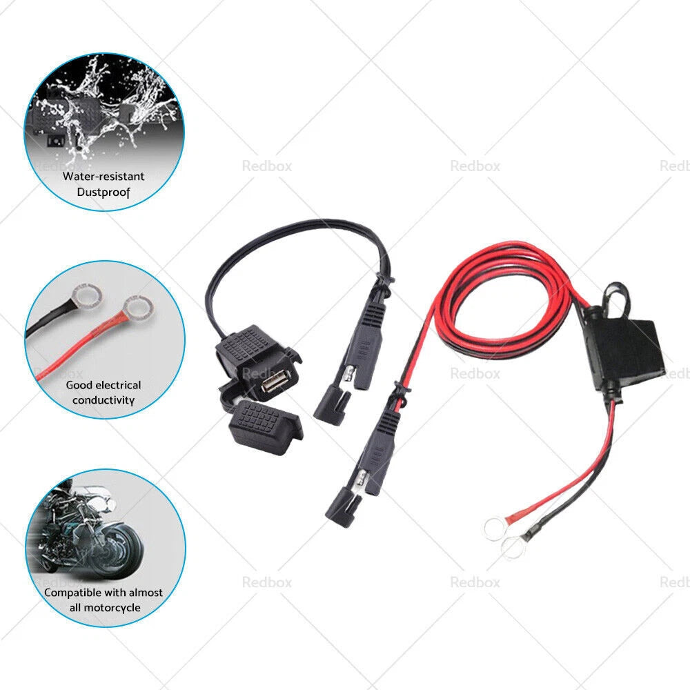 2X SAE to USB Charger Cable Adapter for Motorcycle GPS Phone