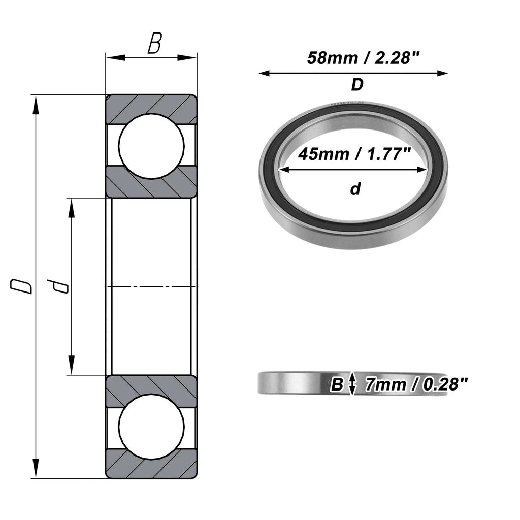 Deep Groove Ball Bearing P5 for Scooter Skateboard Wheel (45x58x7mm)
