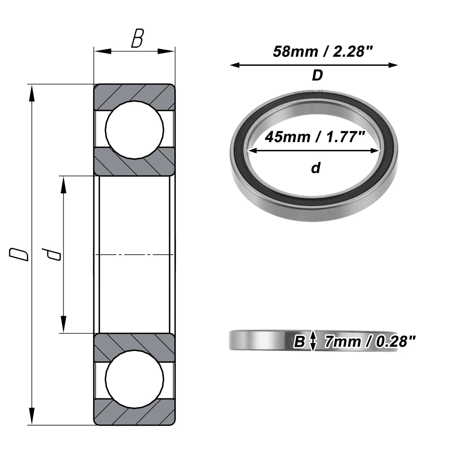 Deep Groove Ball Bearing P5 for Scooter Skateboard Wheel (45x58x7mm)