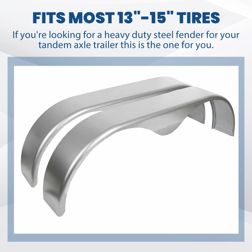 Set of 2 Heavy Duty Round Plate Tandem Axle Trailer Fenders 9" x 66" x 18"