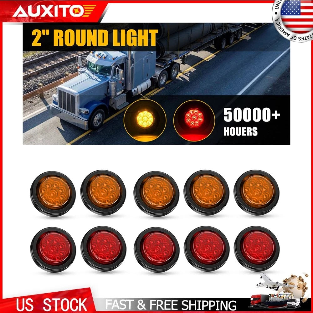 10PCS 2 Inch Round 9 LED Clearance Side Marker Light for Mack Anthem (2018–2023)