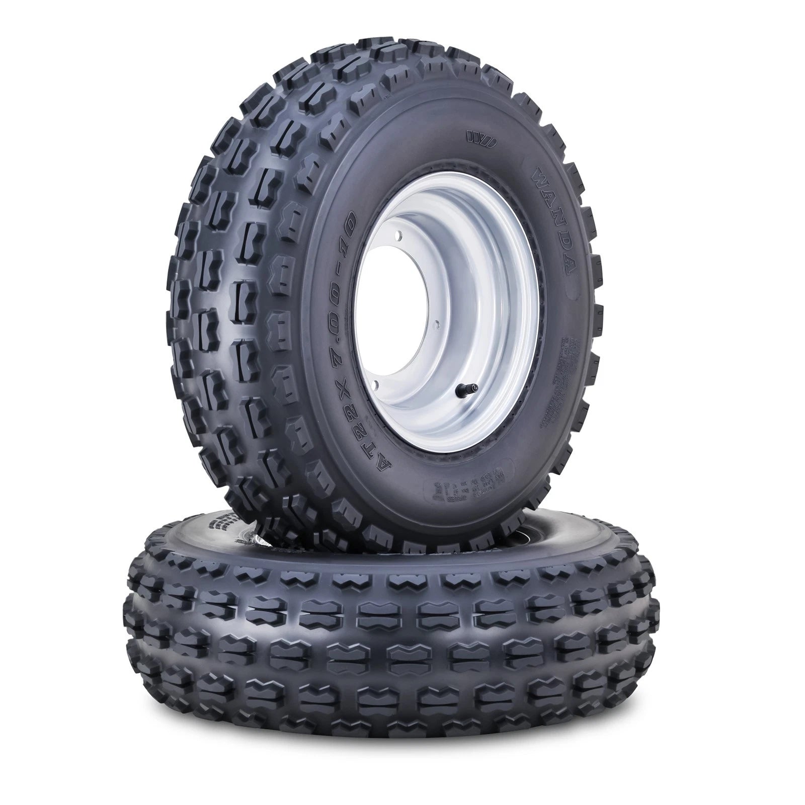 2 Wanda ATV Tires & Wheels 22X7-10 4/156mm PCD 2+3 Offset Silver 10077