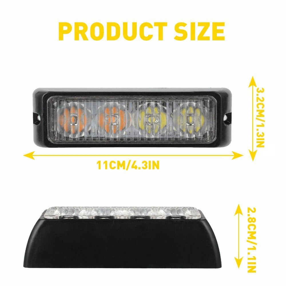 2X Amber LED Strobe Beacon Warning Light for Car Truck
