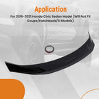 Trunk Spoiler for Honda Civic Sedan (2016–2021) Glossy Black ABS Plastic