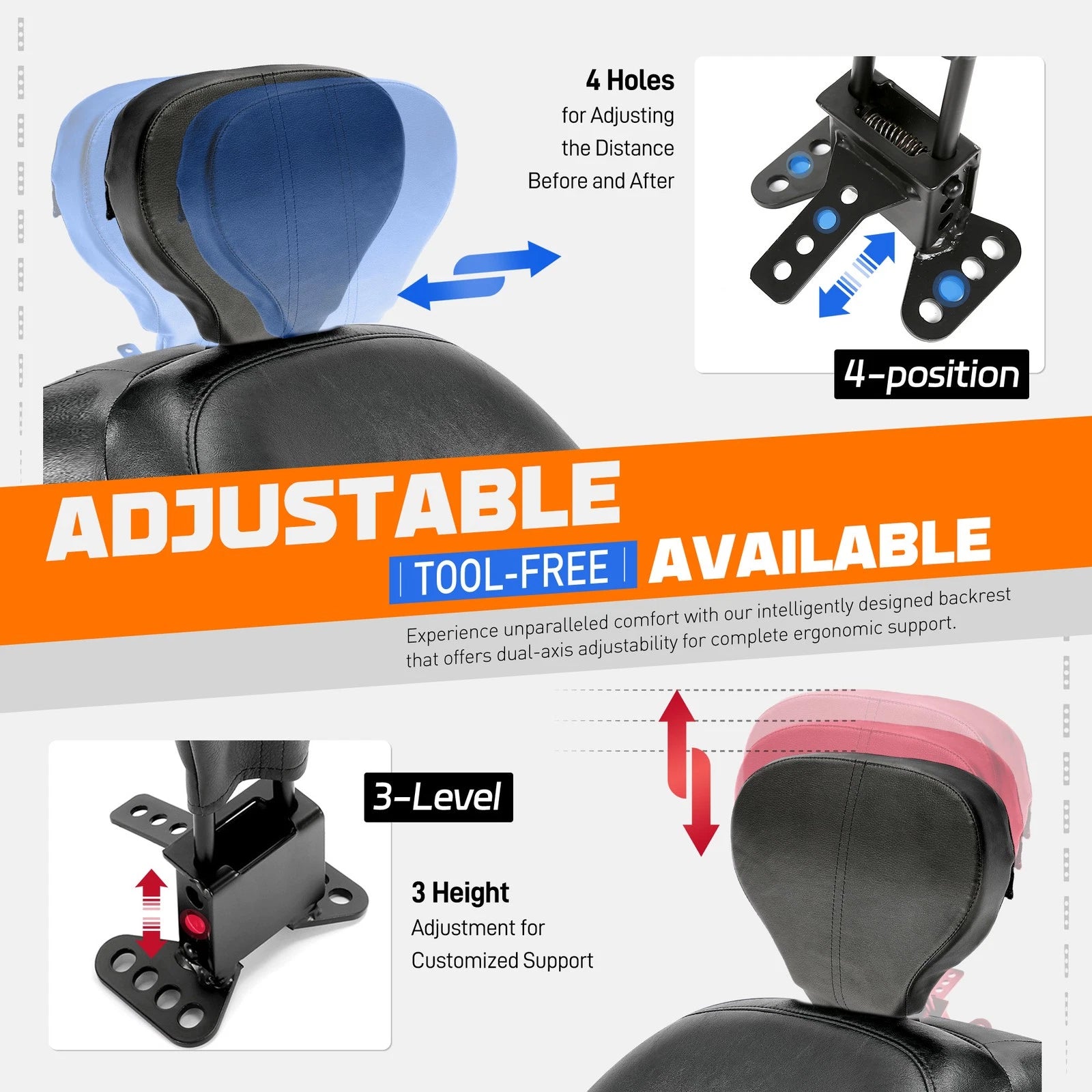 Driver Rider Backrest with Adjustable Bracket for Harley Touring Road Glide (2009–Present)