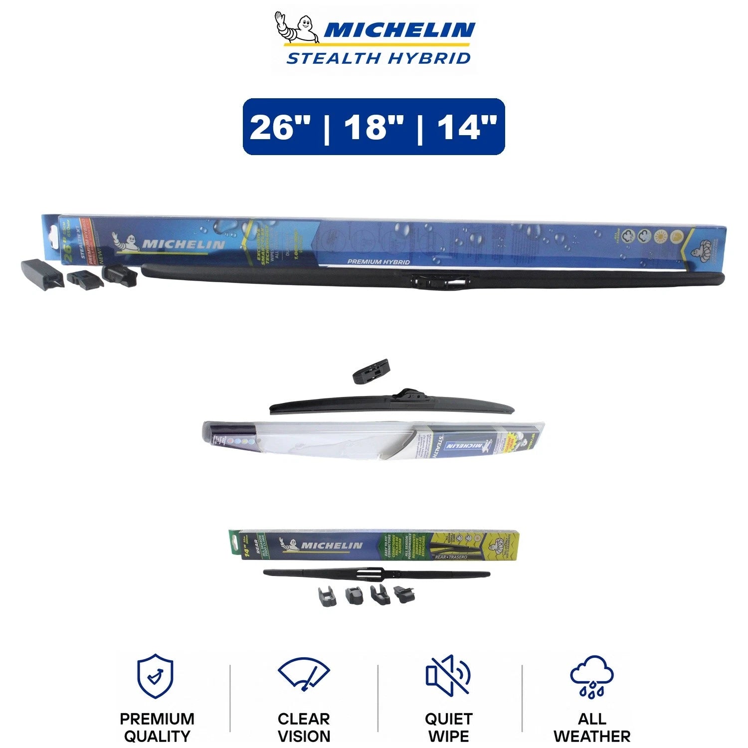Set of 3 Wiper Blades for Ford (2010–2013) - Michelin Stealth Hybrid 26"/18"/14"