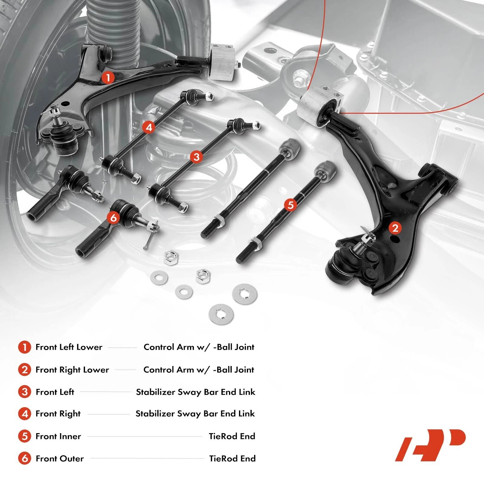 Set of 8 Front Control Arms & Tie Rods for Chevy Equinox (2005–2020)