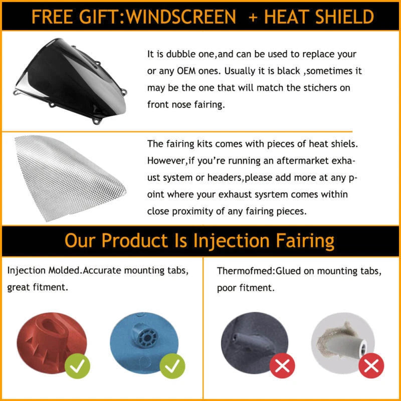 Fairing Kit for Yamaha YZF R6/R6S (2003–2009) Matte Black ABS Plastic