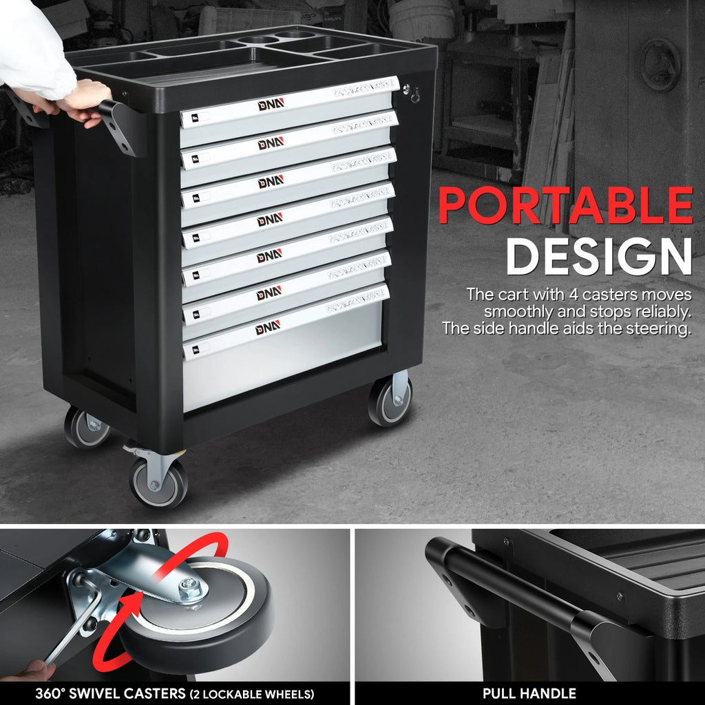 7 Drawer Portable Tool Cabinet with Locking System for Universal Use