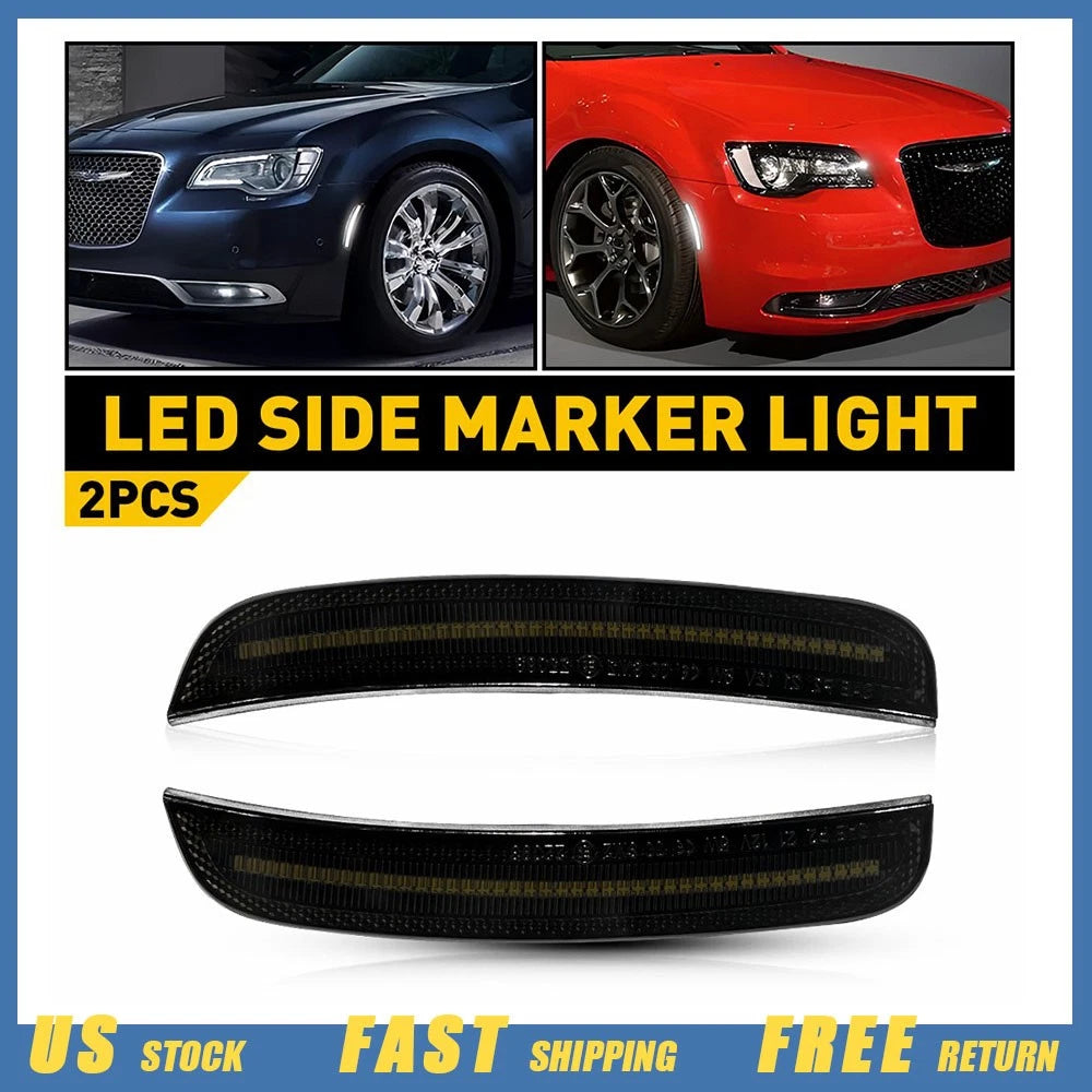 2X White LED Front Side Marker Lights for Chrysler 300C 300 300S (2015–2023)