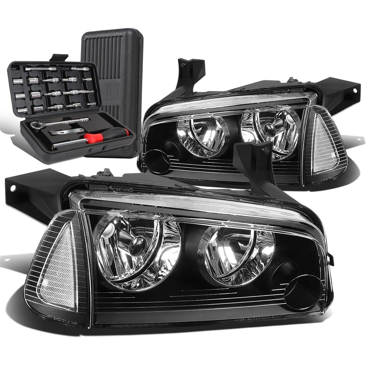 Black/Clear Signal Turn Signal Headlights for Dodge Charger (2006–2010)