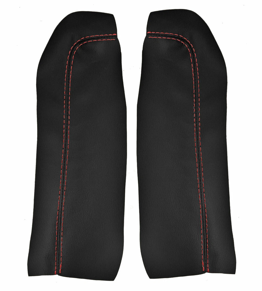 2PC Leather Armrest Door Panel Cover for Nissan 350Z Coupe (2006–2008) Red Stitch