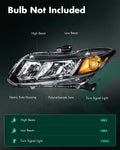 Headlight Assembly Pair for Honda Civic 2012–2015 (1.5L, 1.8L, 2.4L) Black Amber