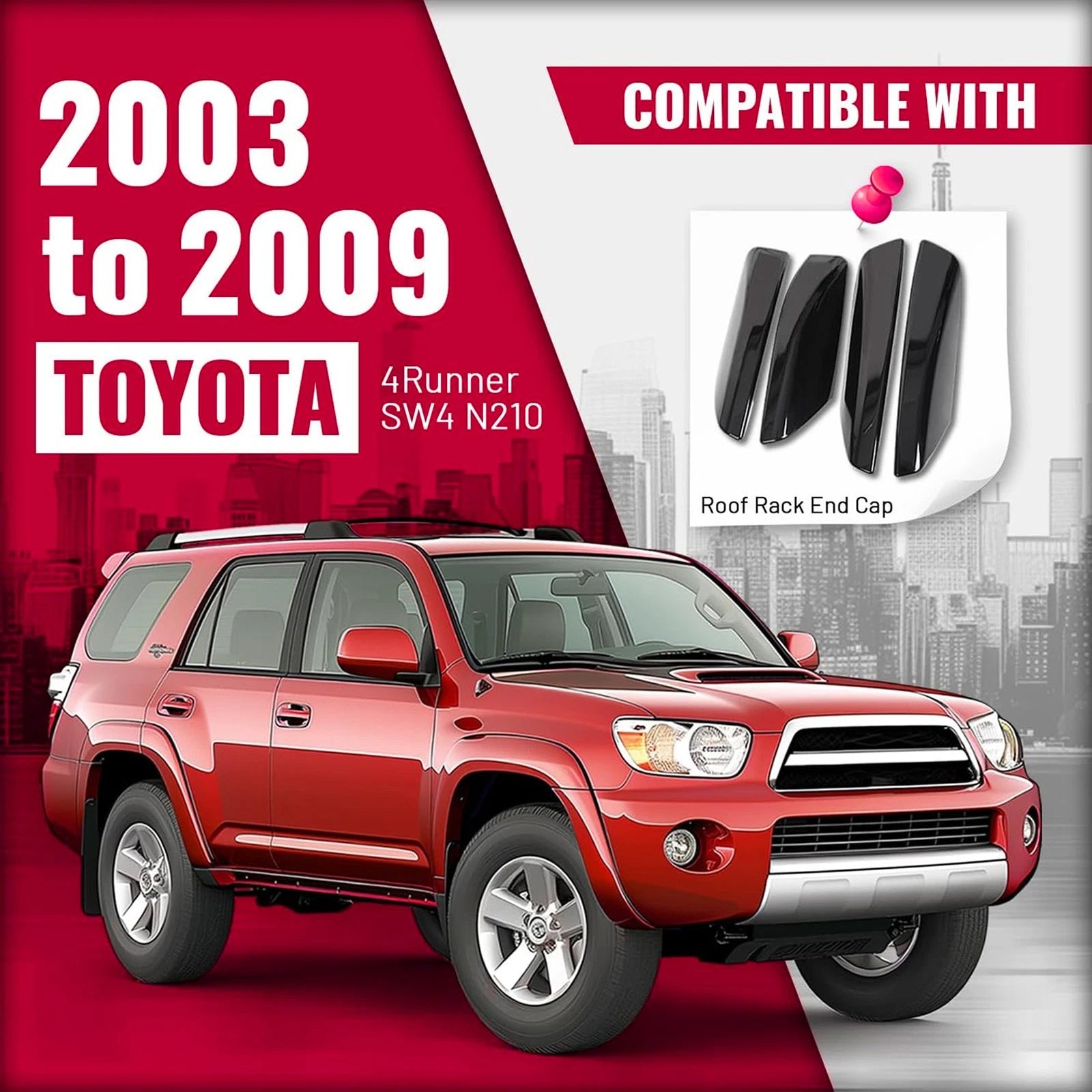 Set of 4 Roof Rack Bar Rail End Cover Caps for Toyota 4Runner (2003–2009)