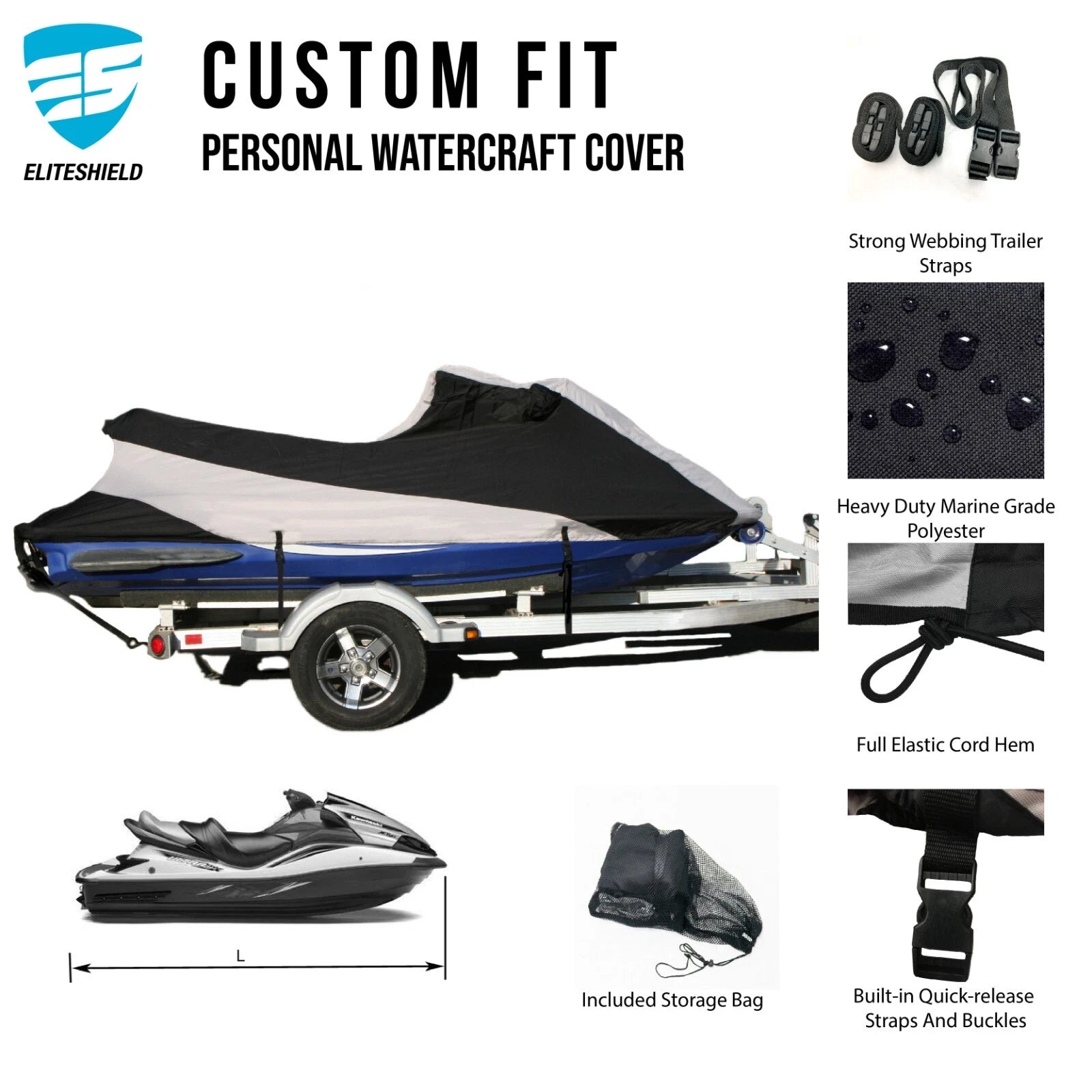 Custom Fit Waterproof Trailerable JetSki Cover for Yamaha Wave Raider 700 1100 (1996–2000)