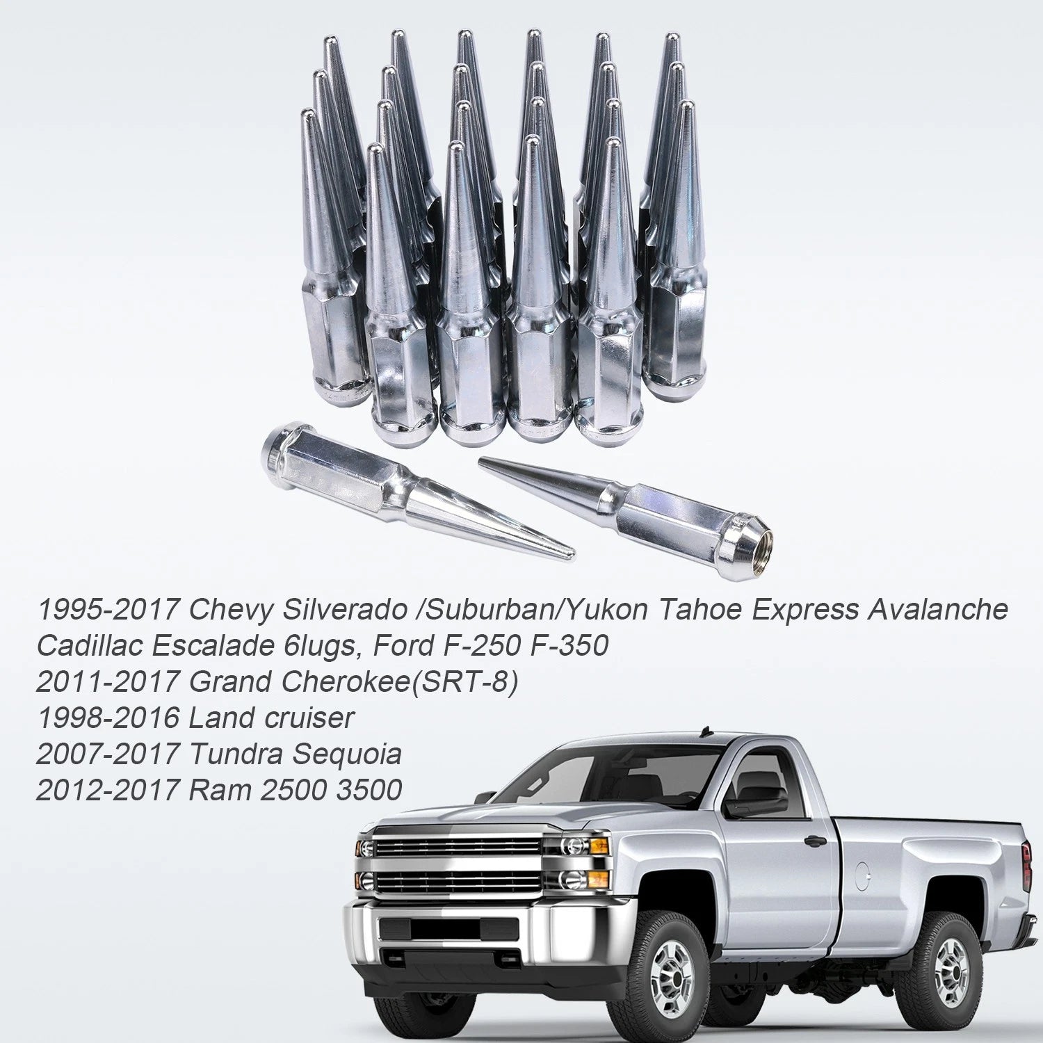 Set of 24 Chrome Spike Lug Nuts for Chevy Silverado Tahoe