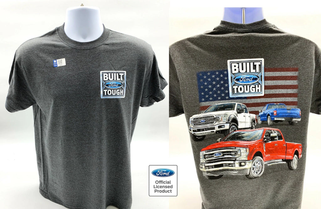 Licensed Ford Trucks T-Shirt with American Flag for Ford Enthusiasts (All Years)