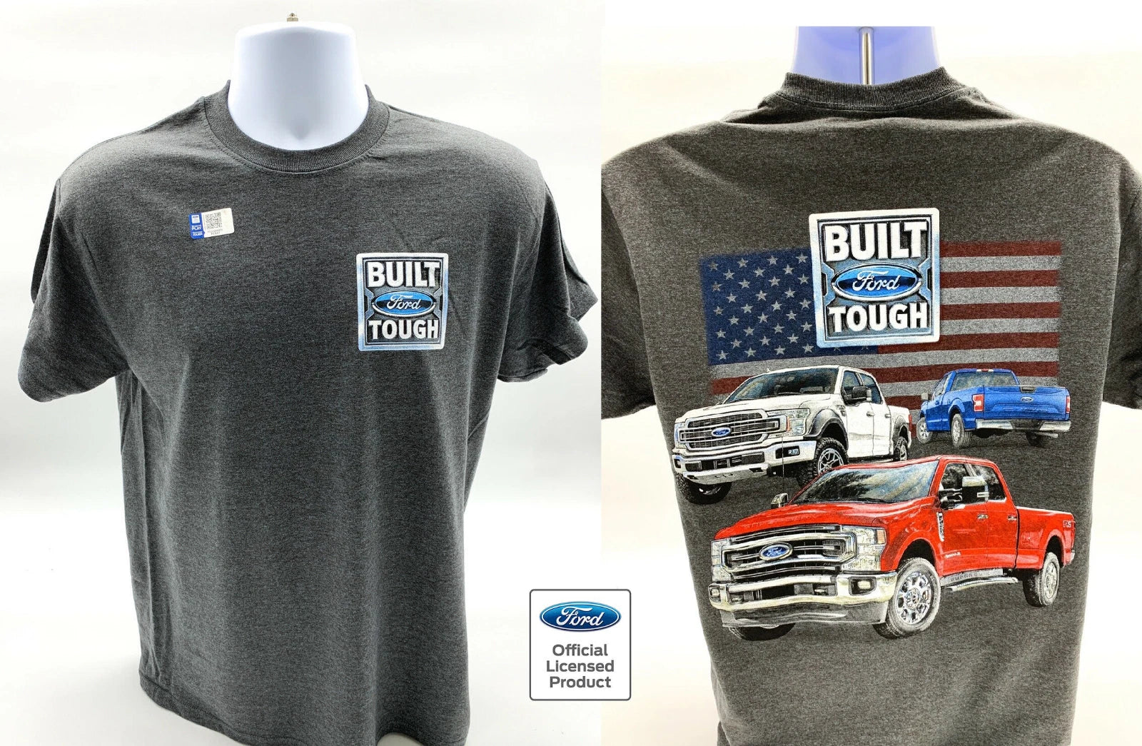 Licensed Ford Trucks T-Shirt with American Flag for Ford Enthusiasts (All Years)