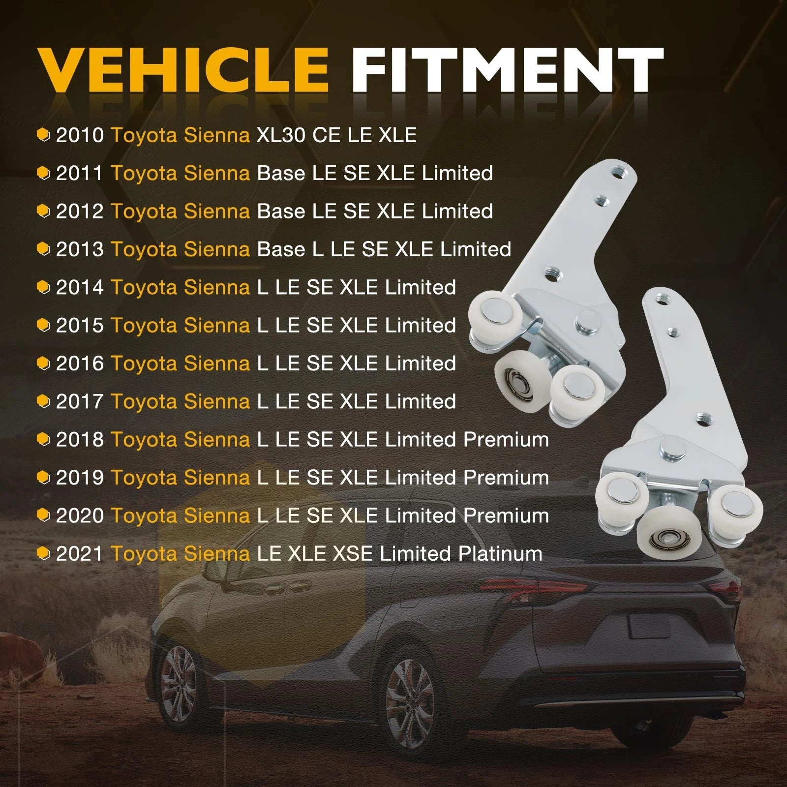 Set of 2 Bottom Sliding Door Roller Hinges for Toyota Sienna (2010–2021) 68360-08031