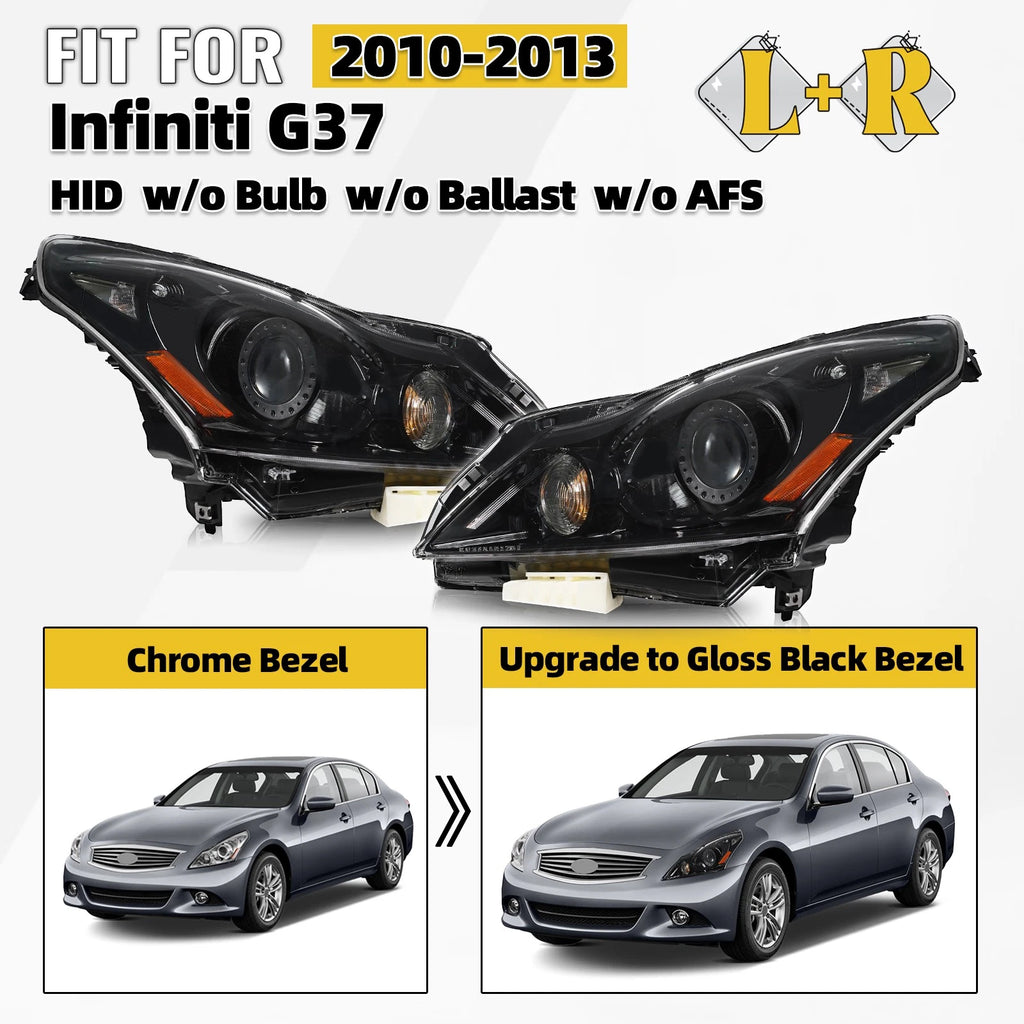 HID Headlight Pair for Infiniti G37 G25 Sedan (2010–2013) Black w/o AFS