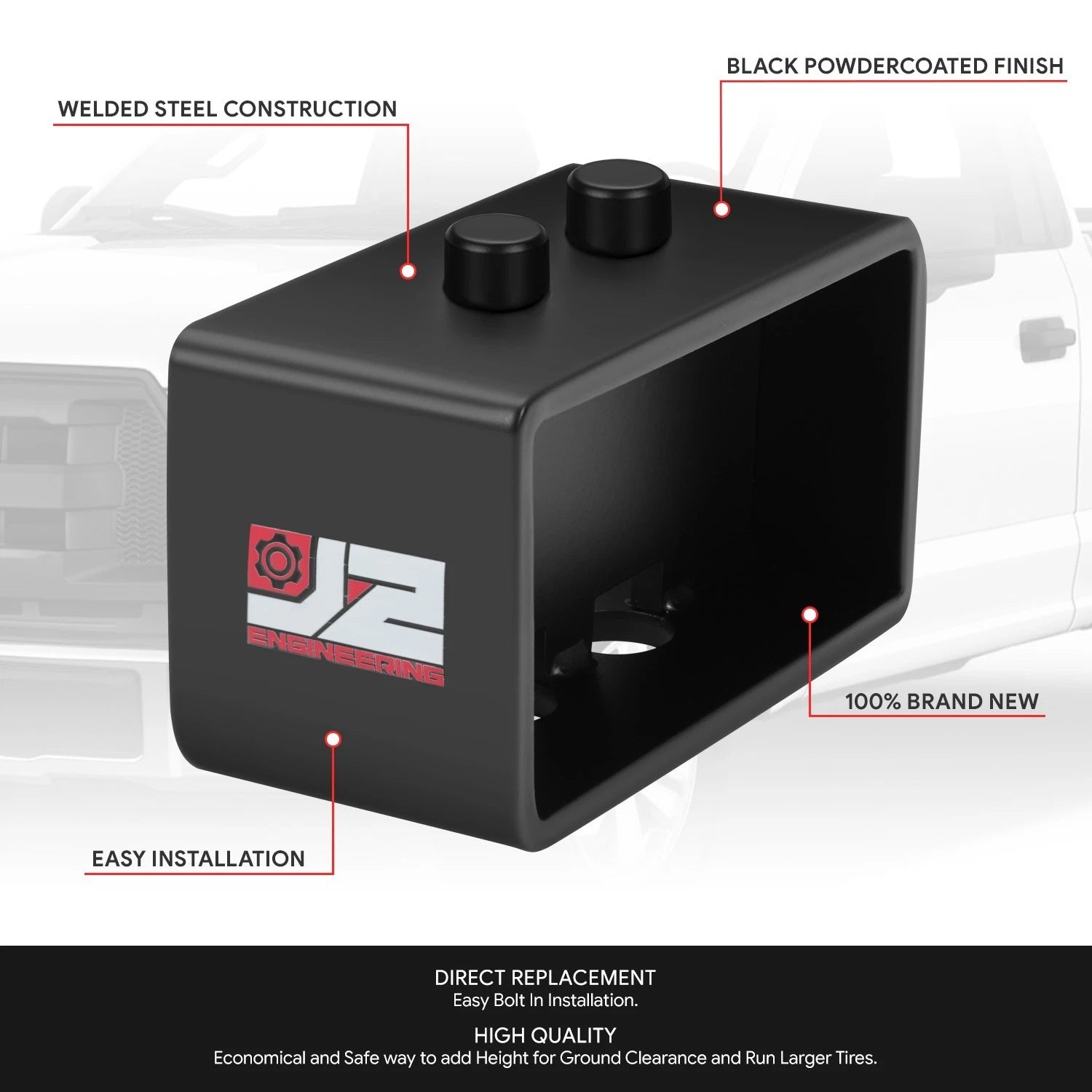 2PC Rear Lift Block Leveling Kits for Ford F150 (2004–2017) J2 3" Black Carbon Steel