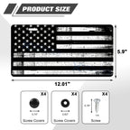 Distressed American Front Flag License Plate for Universal Fit (White)