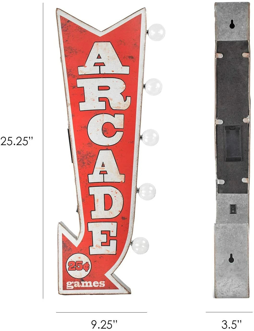 LED Double Sided Arrow Sign for Game Room Bar Man Cave (Retro)