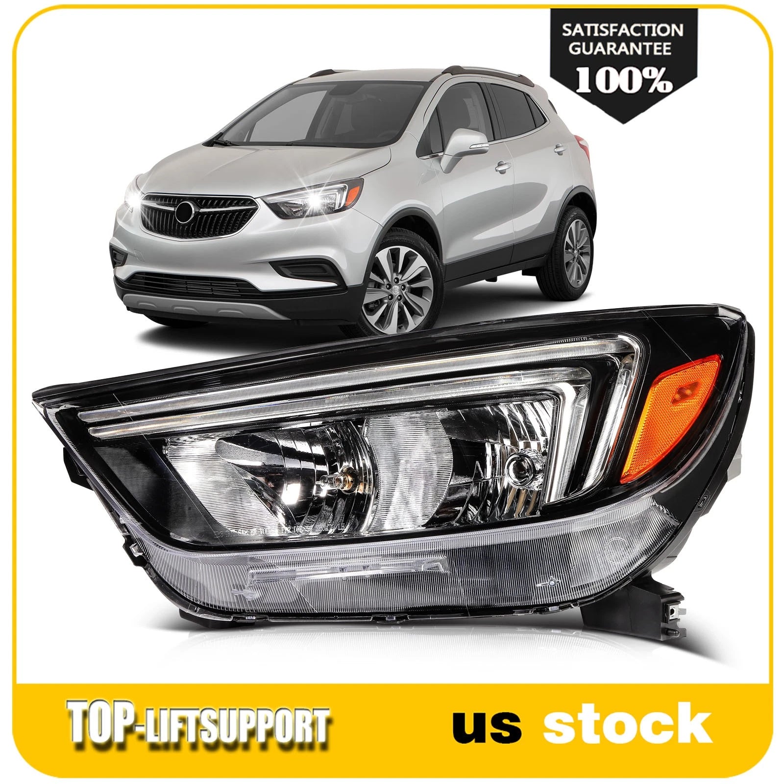 Left Side Headlight for Buick Encore (2017–2022) Black Housing with Bulbs
