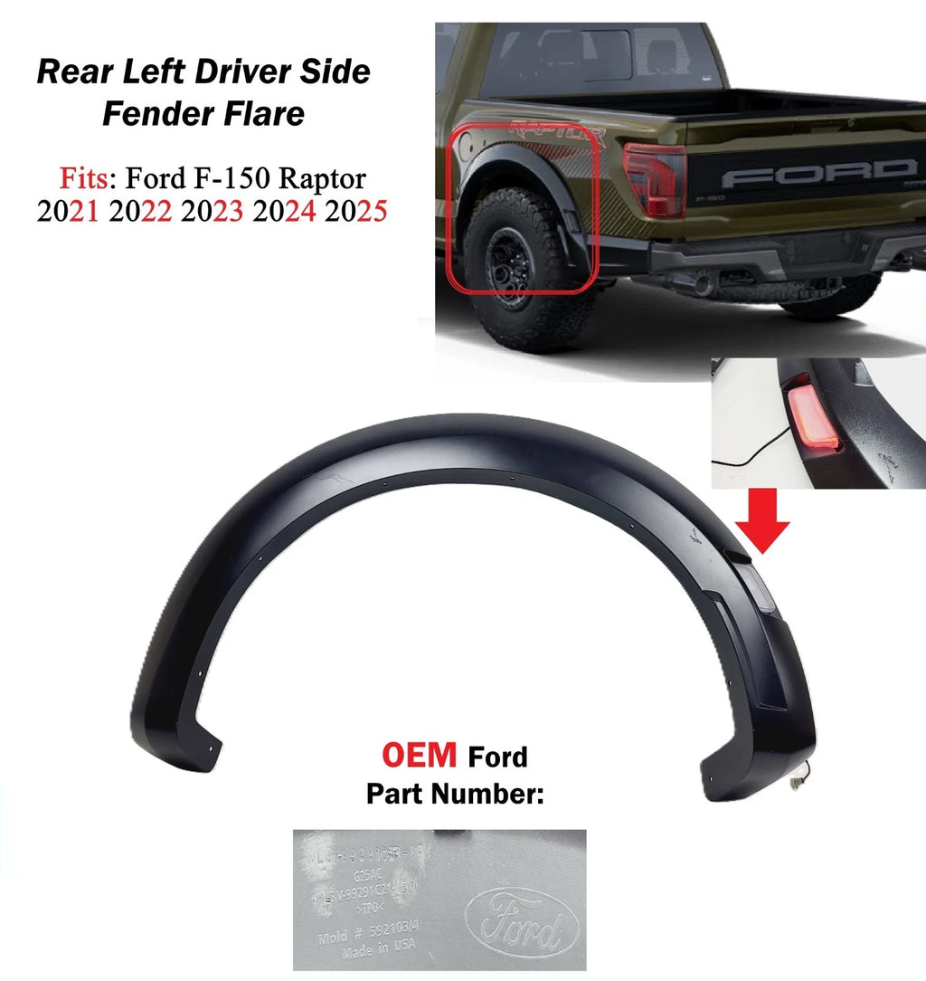 Rear Left Fender Flare Wheel Arch Molding for Ford F150 Raptor (2021–2025)