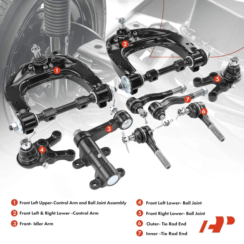 Set of 9 Front Control Arm Idler Arm Tie Rod for Mitsubishi Montero (1997–2000)