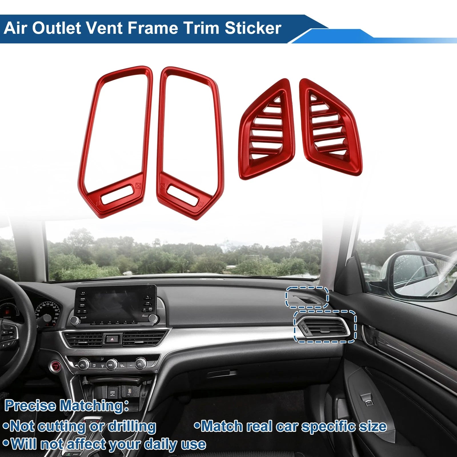 Set of 1 Air Condition Outlet Vent Trim Cover Frame for Honda Accord (2018–2022) Red