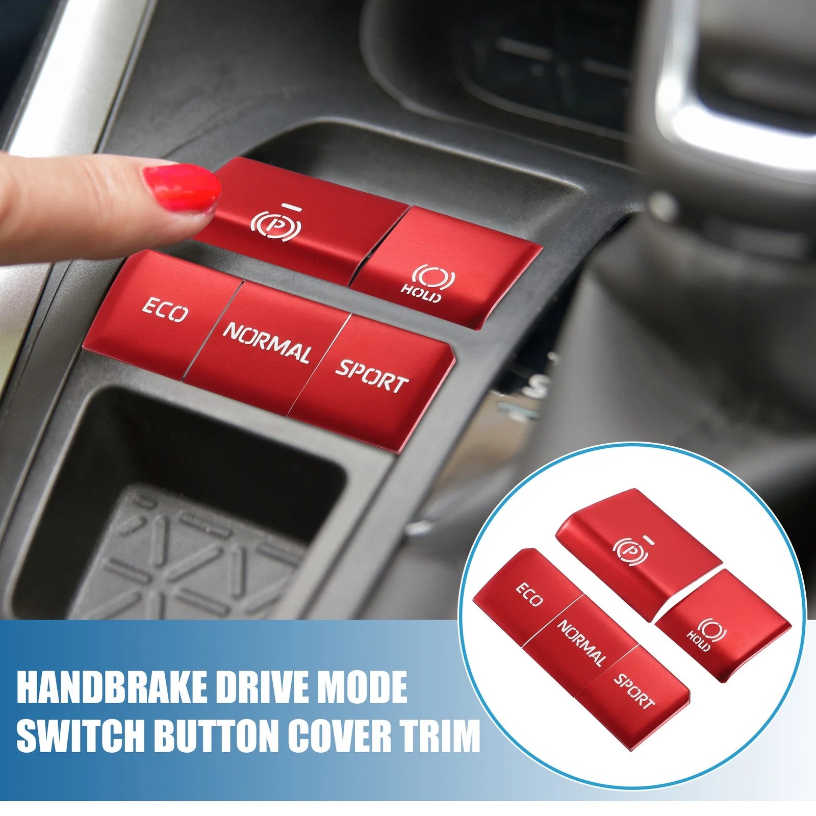 5X Handbrake Drive Mode Button Metal Cover Trim for Toyota RAV4 (2019–2022) Red
