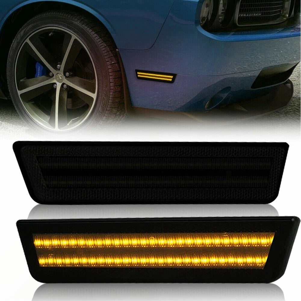 Set of 2 Front Bumper Side Marker Lights for Dodge Challenger (2008–2014) Smoked Amber