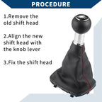 5 Speed Gear Shift Knob with Dust Cover for Audi A3 (2000–2003) Black Faux Leather