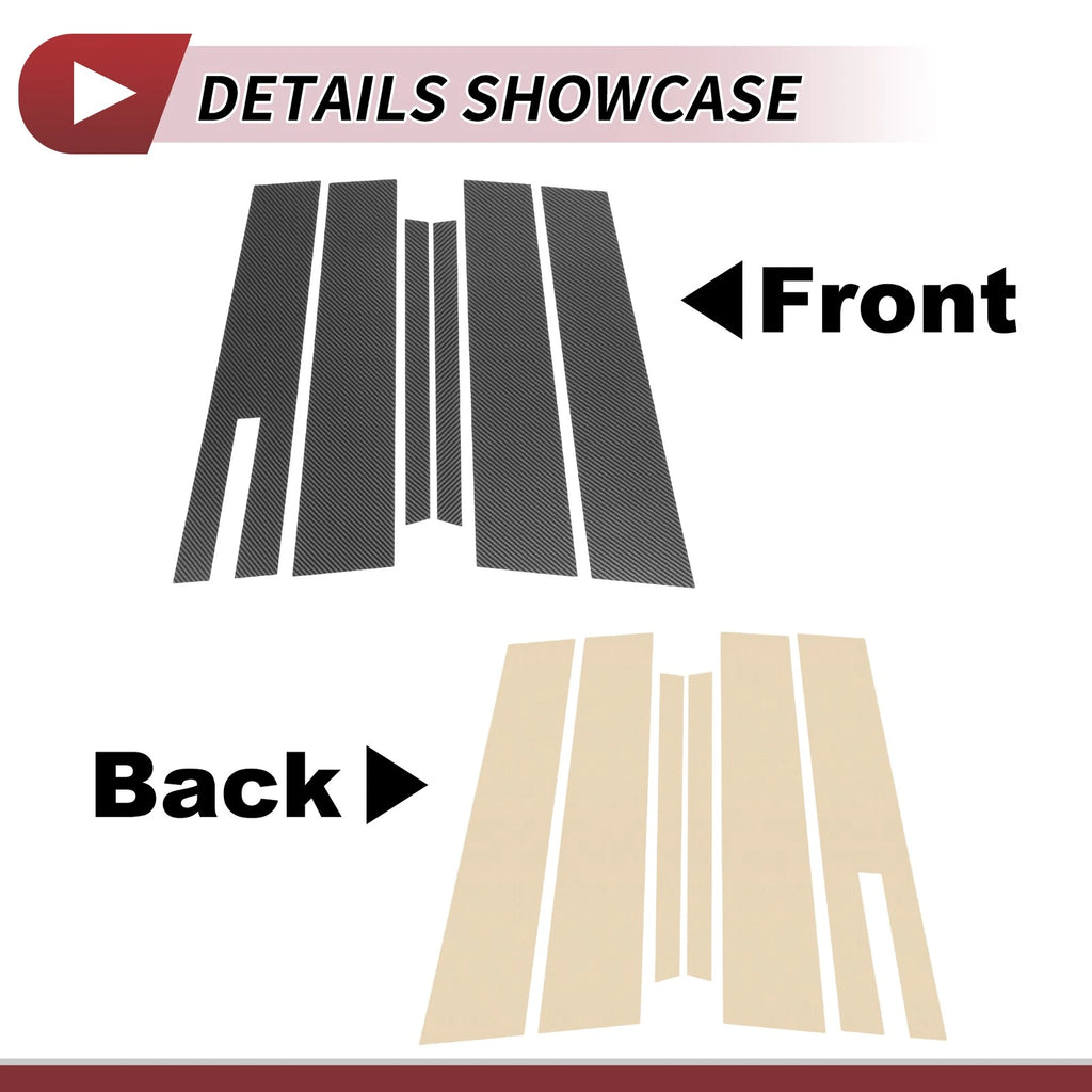 Set of 6 Door Pillar Window Trim for Ford Taurus (2010–2020) Carbon Fiber