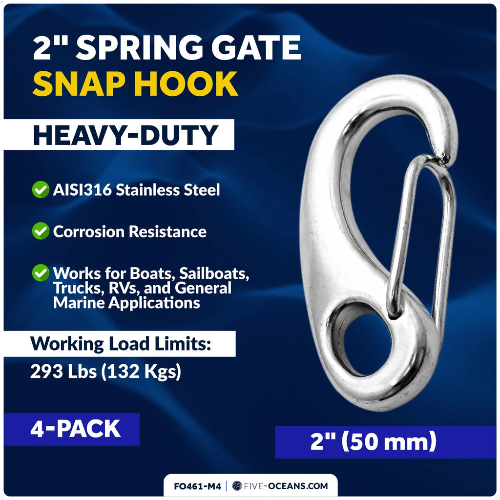 2" Snap Hook Set of 4, 316 Stainless Steel for Sailboat