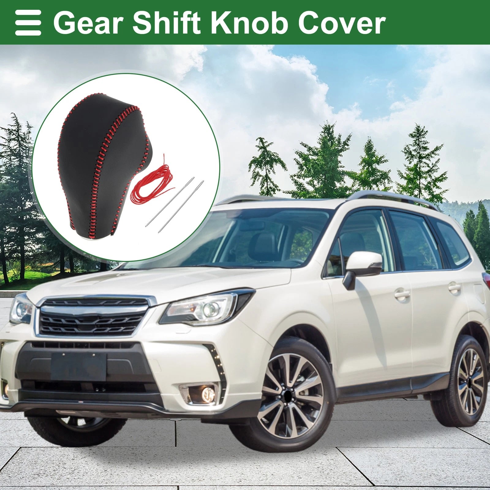 Gear Shift Knob Cover for Subaru Forester (2014–2017) Black Red Faux Leather
