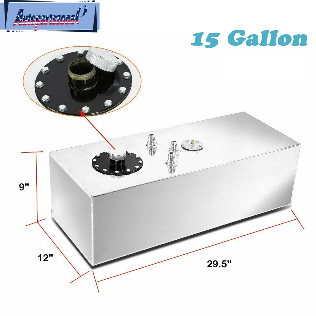 15 Gallon Polished Aluminum Racing Fuel Cell Gas Tank with Cap Level Sender