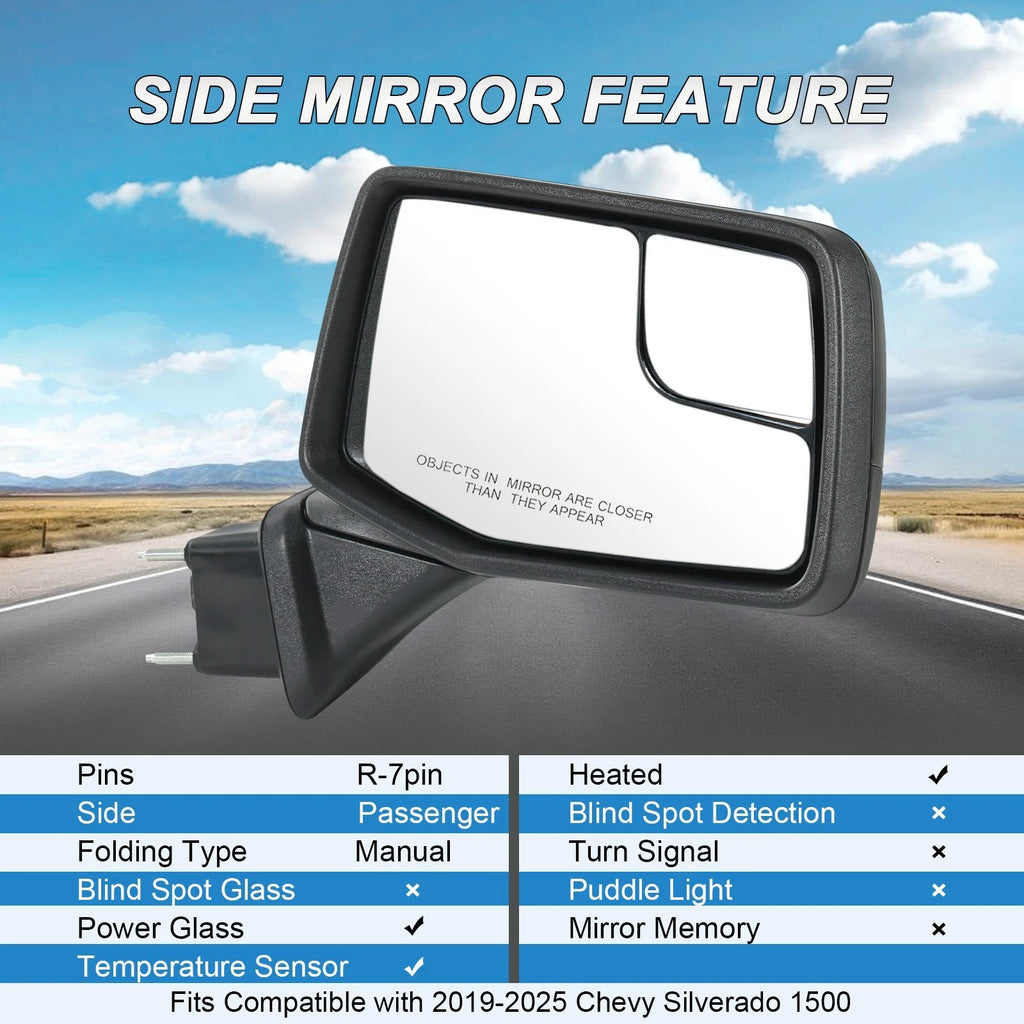 Power Heated Right Side Mirror for Chevrolet Silverado 1500 (2019–2023)