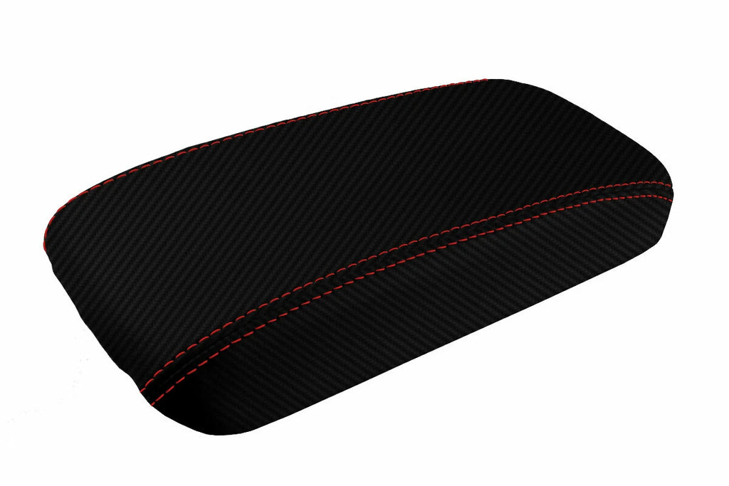 Console Lid Armrest Cover for Honda Civic (2006–2011) Carbon Fiber Red Stitch