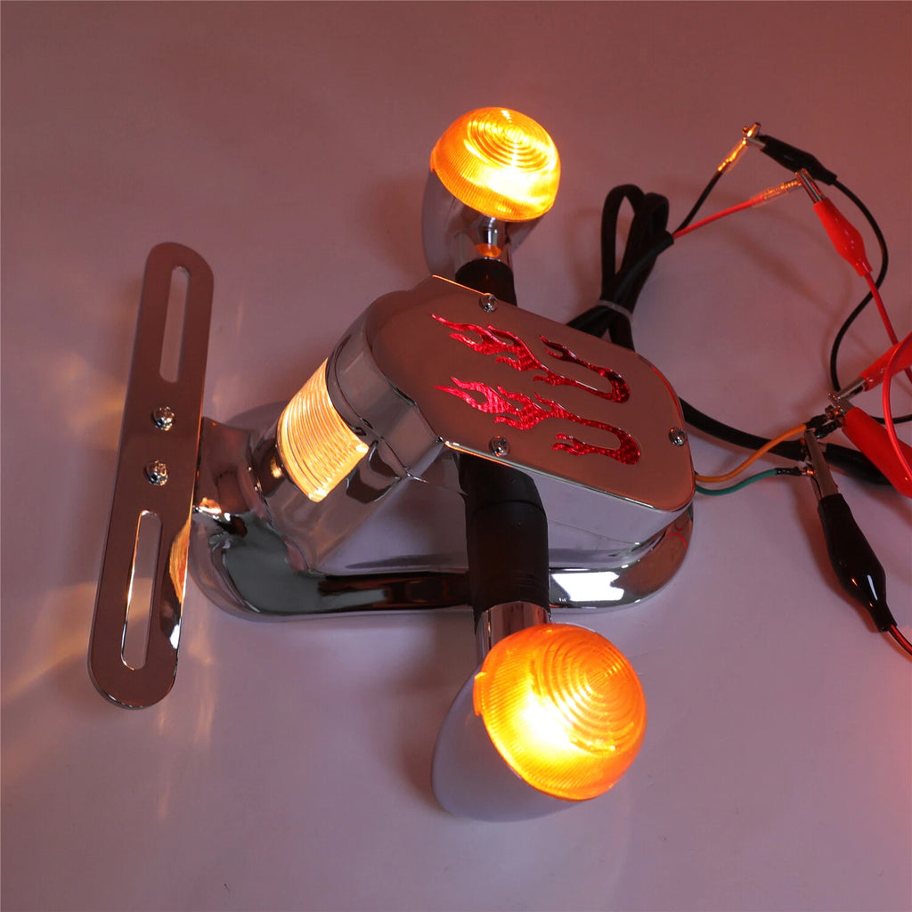 Metal Flame Fire Rear Brake Tail Light Turn Signal for Harley
