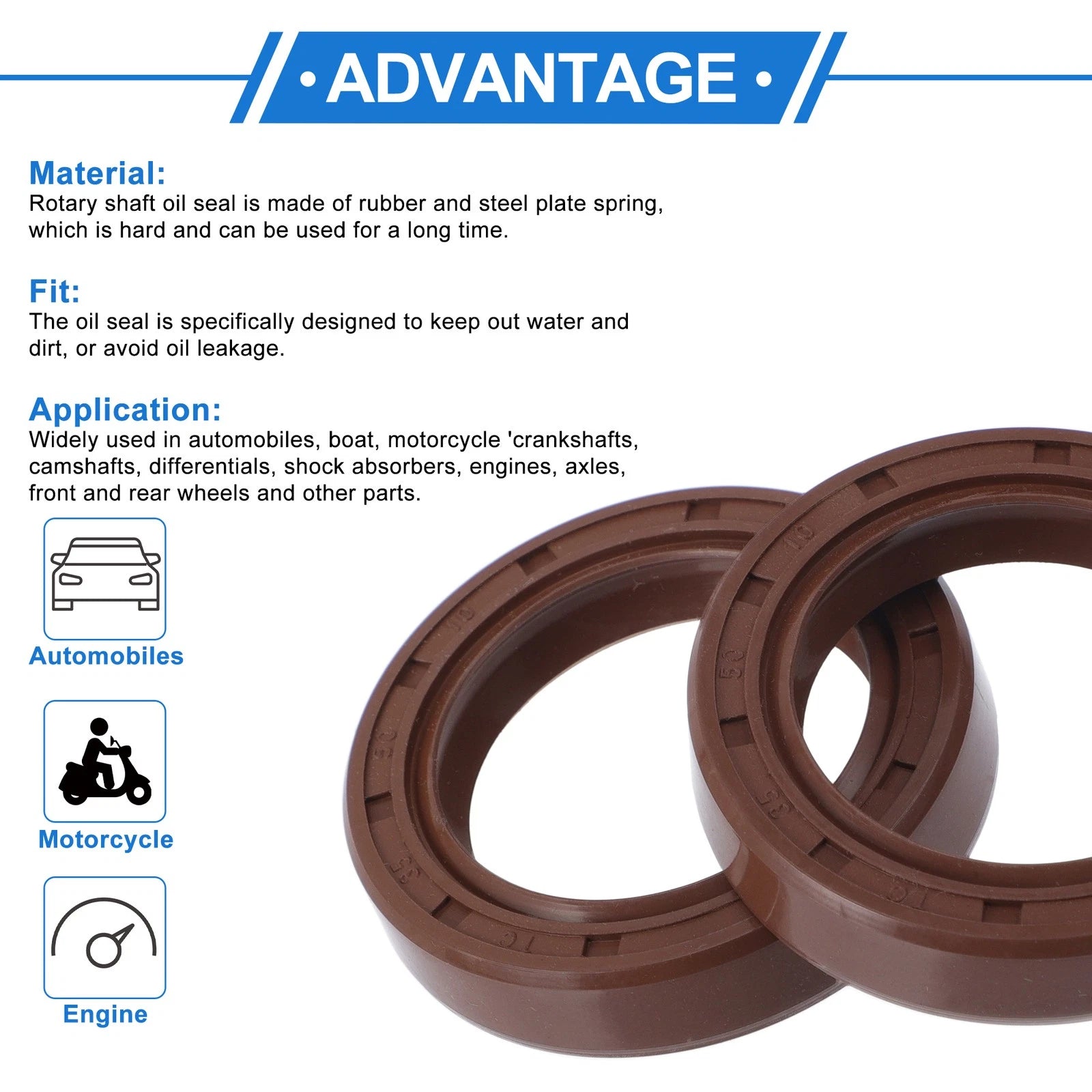 Set of 2 Oil Seal Rotary Shaft Seal FKM Rubber 35x50x10mm
