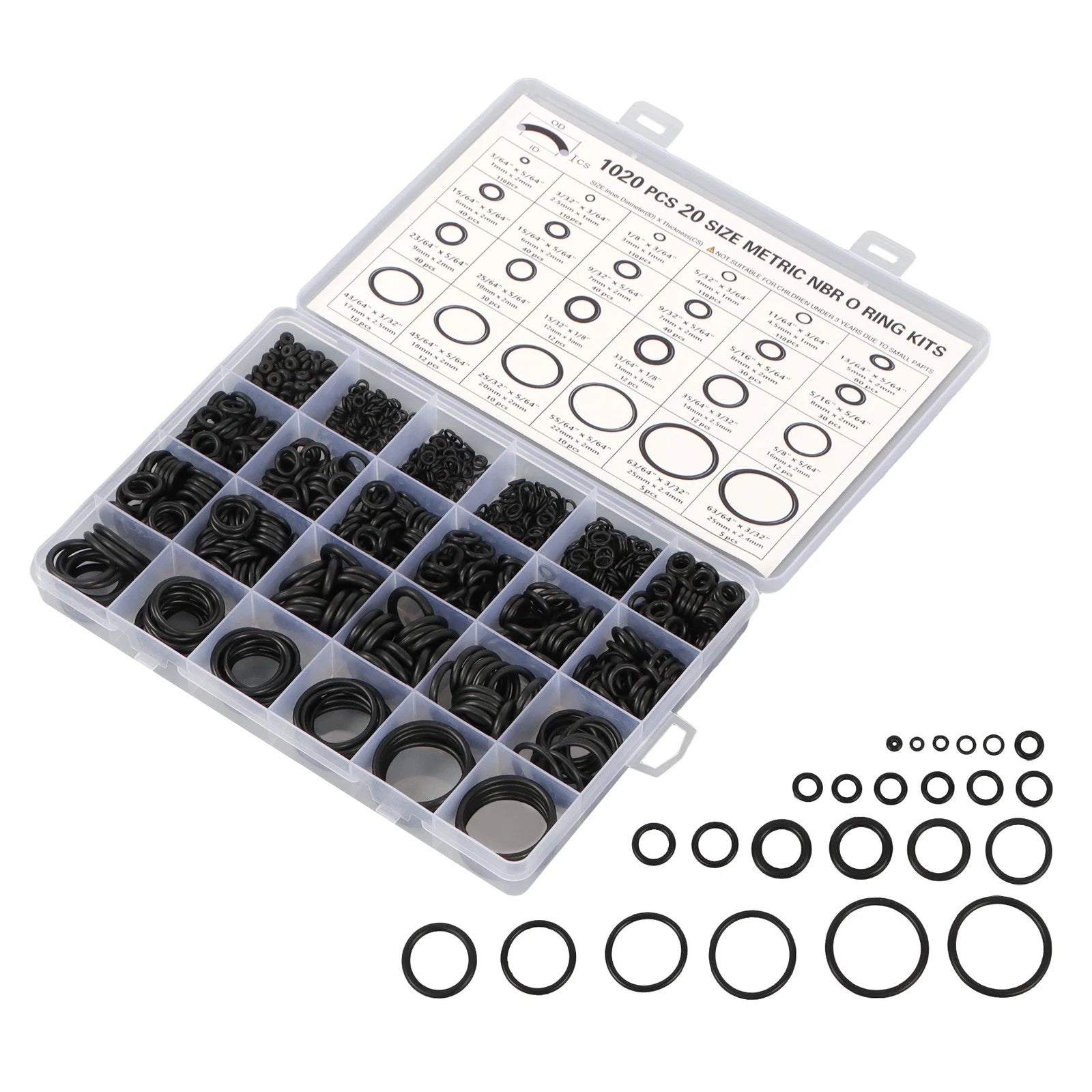Set of 1020 O-Rings for Universal Applications (Various Sizes)
