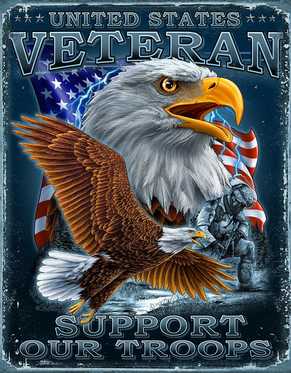 12" x 16" Tin Sign for United States Veteran Support Our Troops (2604)