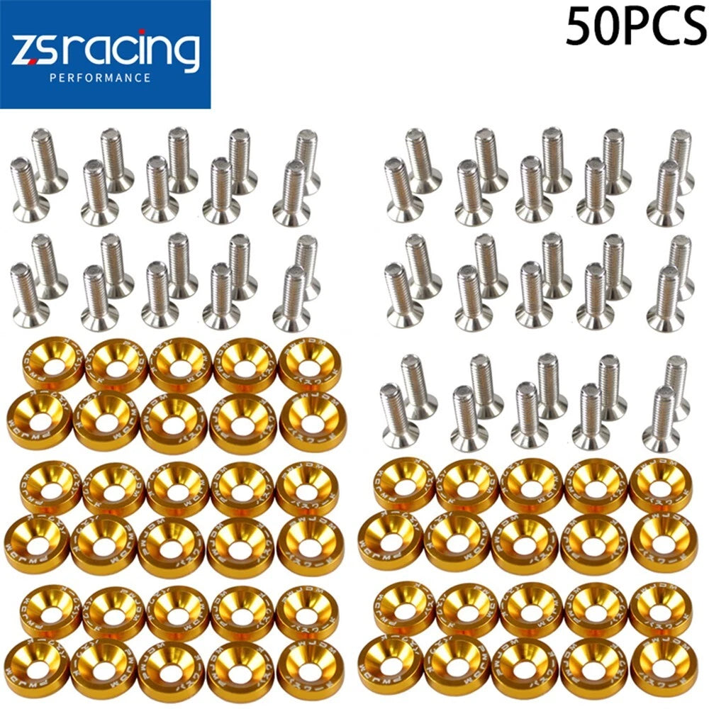 50Pcs Billet Aluminum Fender Bumper Washer Bolt Dress Up Kit for JDM Vehicles