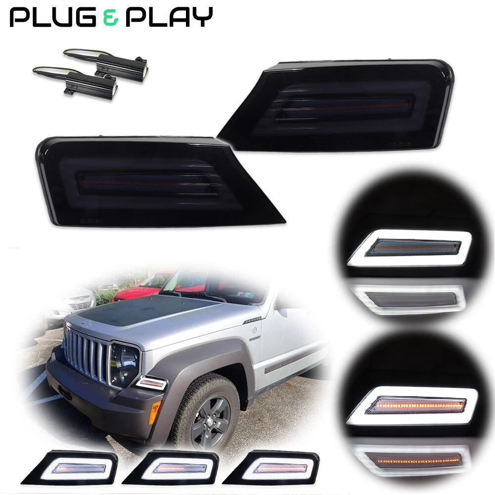 Smoke Lens Front Corner Dynamic Amber LED Signal Lamp for Jeep Liberty (2008–2012)